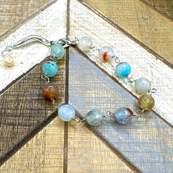 Dragon vein agate beaded handcrafted bracelet/rosary link adjustable - Picture 1 of 12